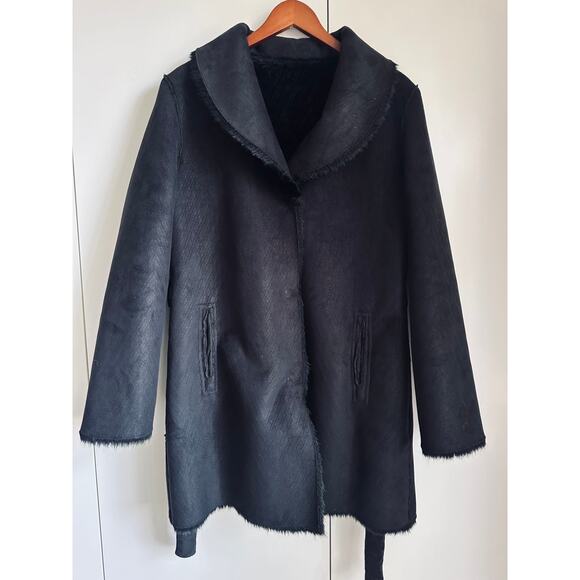 Hawke & Co Faux Fur and Suede Overcoat Size large Black Reversible Faux Mink - Picture 3 of 15